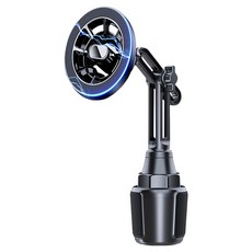 水杯座360度磁吸手機支架, 黑色, 穩固不掉落, 可調角度, 1個