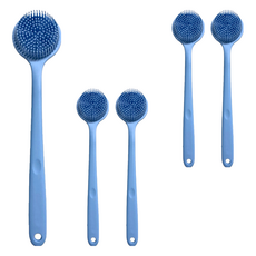 新升級好好握矽膠洗澡刷 輕量款, 食品級矽膠安全材質, 防滑手柄設計, 規格: 38x8x3.5cm, 重量: 約130g, 莫蘭迪藍, 1支, 5支