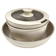 Redchef 紅廚 陶瓷岩不沾鍋具5件組 - 適用所有爐灶 鍋體可進烤箱, 白色, 湯鍋 + 矽膠玻璃蓋 + 煎鍋 2個 + 可拆卸手柄, 1組