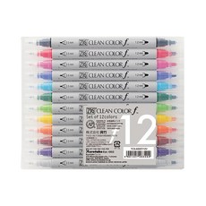 Kuretake 吳竹 ZIG CLEAN COLOR f 雙頭麥克筆 12色套裝 0.5mm & 1.2mm, 12色, 1盒