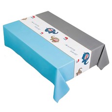 清新可愛風微笑小象桌巾 適用於圓桌/方桌/茶几/4人餐桌/4-6人餐桌, 160 x 120cm, 灰色 + 藍色, 1件