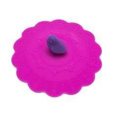 THINKINGE 矽膠防塵杯蓋 防塵防漏 PVC禮盒裝 可愛造型, 10.5*3cm, 紫底+晨鳥, 1個