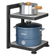 時尚廚房鍋架 可調式烤漆置物架 承重款, 黑色, 2層, 1個