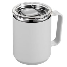 北歐風不鏽鋼馬克杯, 304不鏽鋼內膽 450ml 雙層隔熱 可滑動密封杯蓋, 白色, 1個