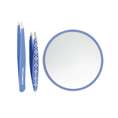 TWEEZERMAN 一手包辦眉鑷三件禮盒 斜口鑷 旅行鑷 五倍放大圓鏡, 復古藍, 1組