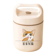 A&R 吾家有貓 304不鏽鋼隨身保溫款早餐杯, 500ML 粉色, 耐160度高溫, 1個