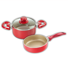 GOZENBO 御膳坊 親子手作超值雙鍋組, 1組, 紅色, 大耳鍋 + 平底鍋