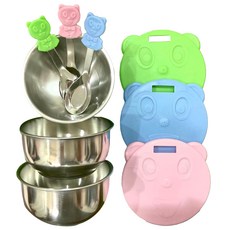 304不鏽鋼兒童碗 馬卡龍色碗蓋附湯匙三件組 (11 x 6cm), 1組, 混合顏色