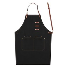 牛仔布配牛皮多口袋工作圍裙, 前幅主口袋4個, 上寬24 x 下寬56 x 高80cm, B款, 1件