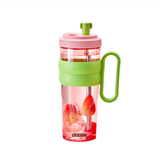 DODGE 道奇 撞色拼接桌面吸管水杯 Tritan材質大容量水壺 高顏值奶茶杯 附獨立花茶球 900ml 粉色, 1入