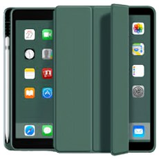 ANTIAN iPad 9 10.2 2021 液態矽膠 智慧休眠喚醒保護套 內置筆槽, 墨綠色, 1個