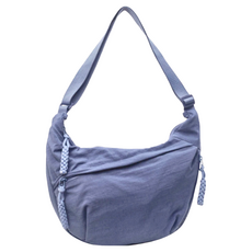 防潑水尼龍斜背餃子包, 大容量多層收納, 34 x 22 x 9cm, 藍色