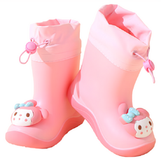 兒童款 立體卡通雨鞋, 防滑鞋底 柔軟舒適 可拆內裡 防撞鞋頭, 粉紅小兔, L