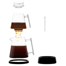 Pure Over 花灑浸萃手沖組 XL, 1組, 600ml, 玻璃注水頭 + 玻璃濾杯 + 玻璃下壺 + 陶瓷下墊 + 陶瓷杯座 + 玻璃攪拌棒