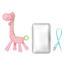 ange 長頸鹿造型固齒器組, 初期育兒用品, 長頸鹿固齒器 + 透明保護盒 + 矽膠鍊夾(隨機出貨)1個, 1組