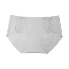SOFT LIGHT 輕裸芭蕾 蕾絲花邊貼合內褲 無痕無車縫 超彈力 褲底100%純棉 幾何蕾絲拼接, 淺灰色