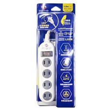 WeiTien 威電 延長線 CK2143 1開4座2孔 過載斷電 1.8m 125VAC 15A MAX 1,650W, 圓形灰色, 1個