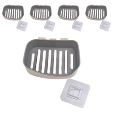 拼色雙層肥皂架 Set 5個, 免打孔, 無痕貼安裝, 加大皂盤, 米色 + 灰色, 1組