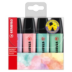 STABILO 思筆樂 波士馬卡龍色經典螢光筆 4色 Set, 4小時不乾枯, ST70/4-2, 1盒