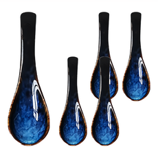 JUST HOME 窯變陶瓷湯匙 耐溫範圍約-5℃~140℃, 深藍, 5個