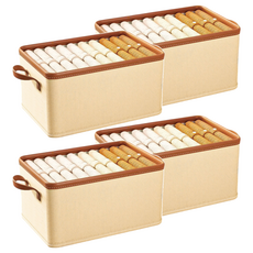 小麥購物 日式布藝收納盒 53L, 米色, 4個