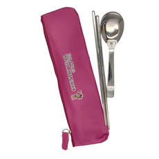 COUNTRY BEAR 304素面餐具3件組 附餐具收納袋, 湯匙 + 筷子 + 收納袋, 粉色, 1組