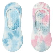 NicoFun 愛定做 紮染淺口止滑瑜伽襪 女襪 2雙入 23~25.5cm 運動防滑 藍色 粉色, 藍色，粉色