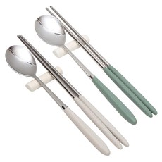 Willive Amos 馬卡龍色系湯匙筷子2入組, 灰色+軍綠色, 湯匙 2支+筷子 2雙, 1組