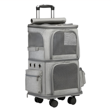 SkyLife 雙層拉桿箱, 透氣散熱 舒適不抓狂, 可拆滑輪 寵物拉桿包, 灰色, 1個