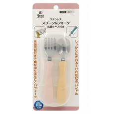 西松屋 Smart Angel 盒裝幼兒不鏽鋼 抗菌, 湯匙 + 叉子, 粉色 + 橙色, 1組
