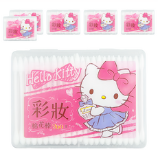 Hello Kitty 凱蒂貓 彩妝棉花棒 200支, 100%純棉雙頭, 6個, 1組
