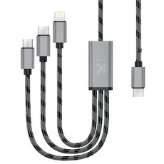 KTnet 廣鐸充電線 G40 Type-C 1對3 3A/15W快充, 1.2m, 鋁合金編織, 1條