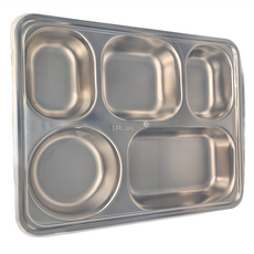 FANCY LIFE 不鏽鋼分隔餐盤, 5格, 304不鏽鋼, 加深加大3.5cm容量, 附防塵上蓋, 1個, 29 x 22 x 4cm