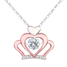 Crossfor 日本進口主鑽 Dancing Stone系列 純銀懸浮閃動項鍊, N款瑰麗加冕 銀色, 鍊長40 + 5cm延長鍊