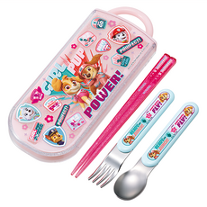Skater 銀離子兒童餐具三件組, 湯匙 + 叉子 + 筷子 + 收納盒, 汪汪隊 粉色, 1組