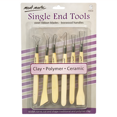 Mont Marte 蒙瑪特 陶泥工具6件組 - 單頭工具，鋼帶刀片，黃楊手柄, 長度15~16cm, 1組