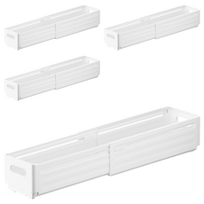 伸縮收納箱 PP材質, 28~48 x 10 x 8cm, 素雅白, 4個