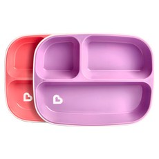 munchkin 滿趣健 防滑三格餐盤 2入, BPA Free, 適用6個月以上, 16 x 21cm, 粉色 + 紫色, 1組