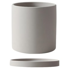 KOTI 日安生活 莫蘭迪色陶瓷花盆 圓筒形 附底盤, 淺灰色, 1個