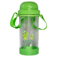 DOOBY 大眼蛙 背帶矽膠軟吸管水壺, 綠色, 500ml, 1個