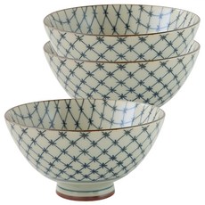 JUSTHOME 日本製深丸大平碗3件組, 十字格, 陶瓷碗, 1組