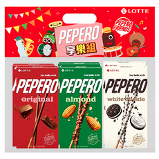 PEPERO 綜合享樂組 (杏仁, 白巧克力餅乾, 原味) 32g 韓國原裝進口, 222g, 1組