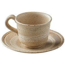Hechimon 丸伊信樂燒咖啡杯碟組 2個, 白樺刷紋 米色, 1組