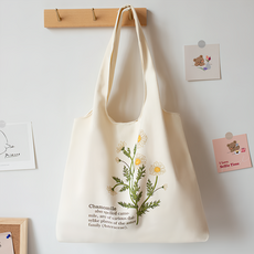 E City 自然風植物單肩帆布袋 提把高約26cm 重約120g, 36 x 32 x 8cm, 甘菊, 1個