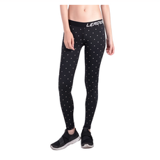 LEADER X 女款DotFit運動壓縮緊身褲，黑色六點, L, 黑底大點