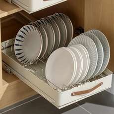 HAPPY LiFE 廚房抽拉盤架收納盒 附收納架 不鏽鋼+五金配件, 白色 + 銀色, 1個