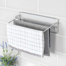 spider loc 免打孔智慧黏貼可折疊雙層抹布架, 銀, 1個