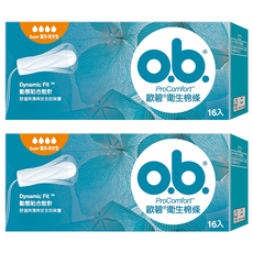 o.b. 歐碧 衛生棉條, 量多夜安型, 16個, 2盒