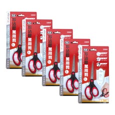 CutEdge 鋒銳 不沾膠萬用剪 附專利剪刀座 6吋, 紅色, 5支