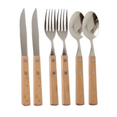JUST HOME 樂遊木質304不鏽鋼餐具6件組 7288-06, 1組, 刀子 2支 + 叉子 2支 + 湯匙 2支, 銀色
